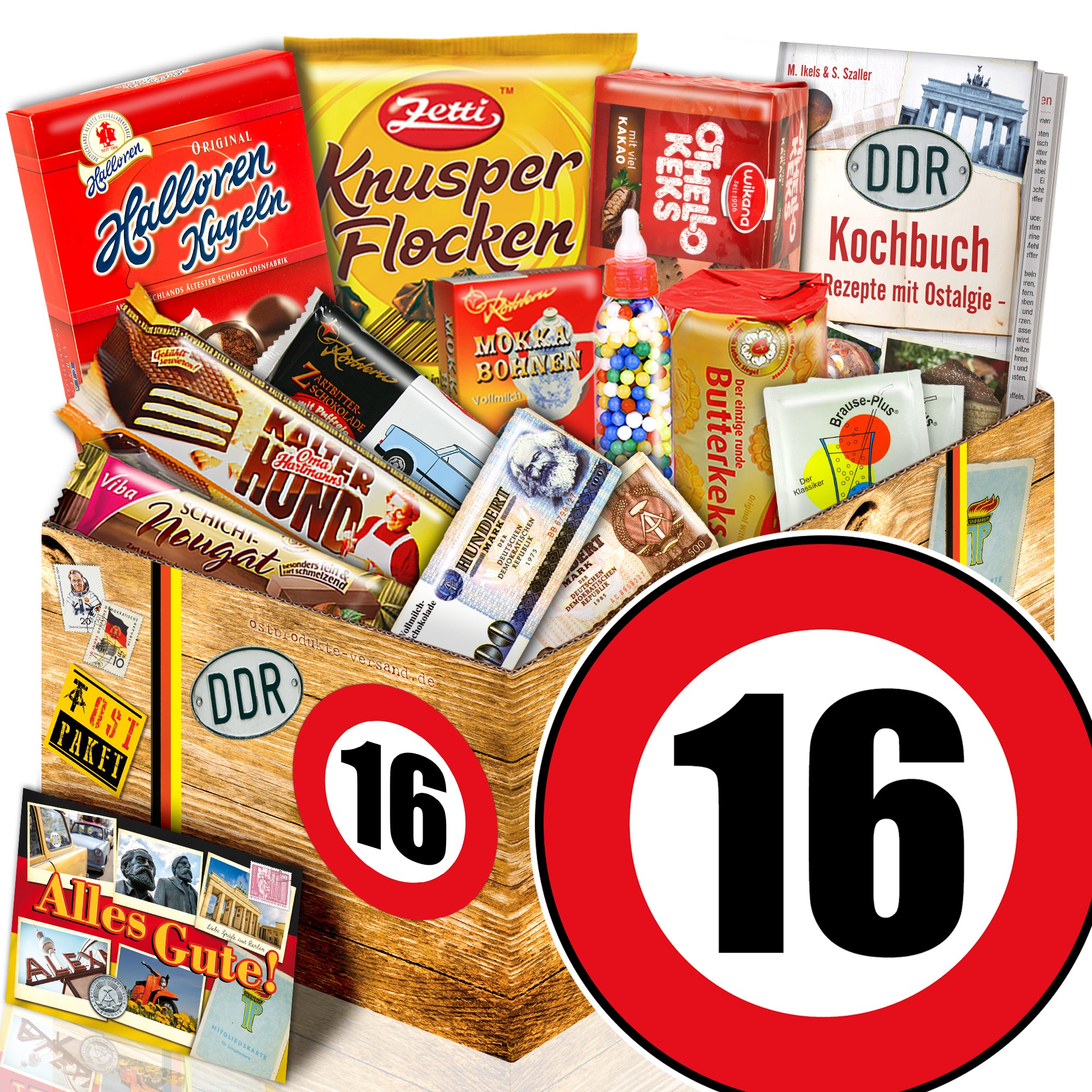 Zahl 16 - Süßigkeiten Set DDR L - monatsgeschenke.de
