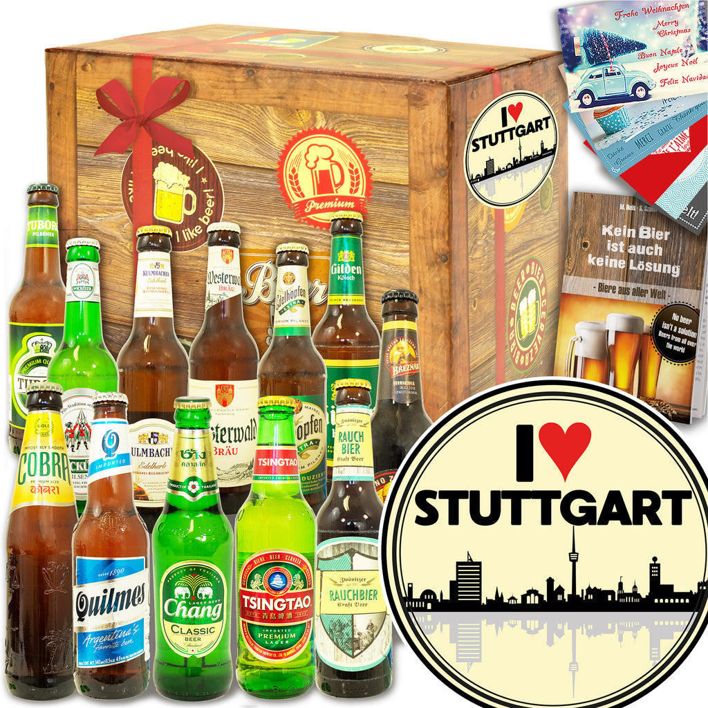 I love Stuttgart | 12 Biersorten Bier International und DE | Geschenk Box