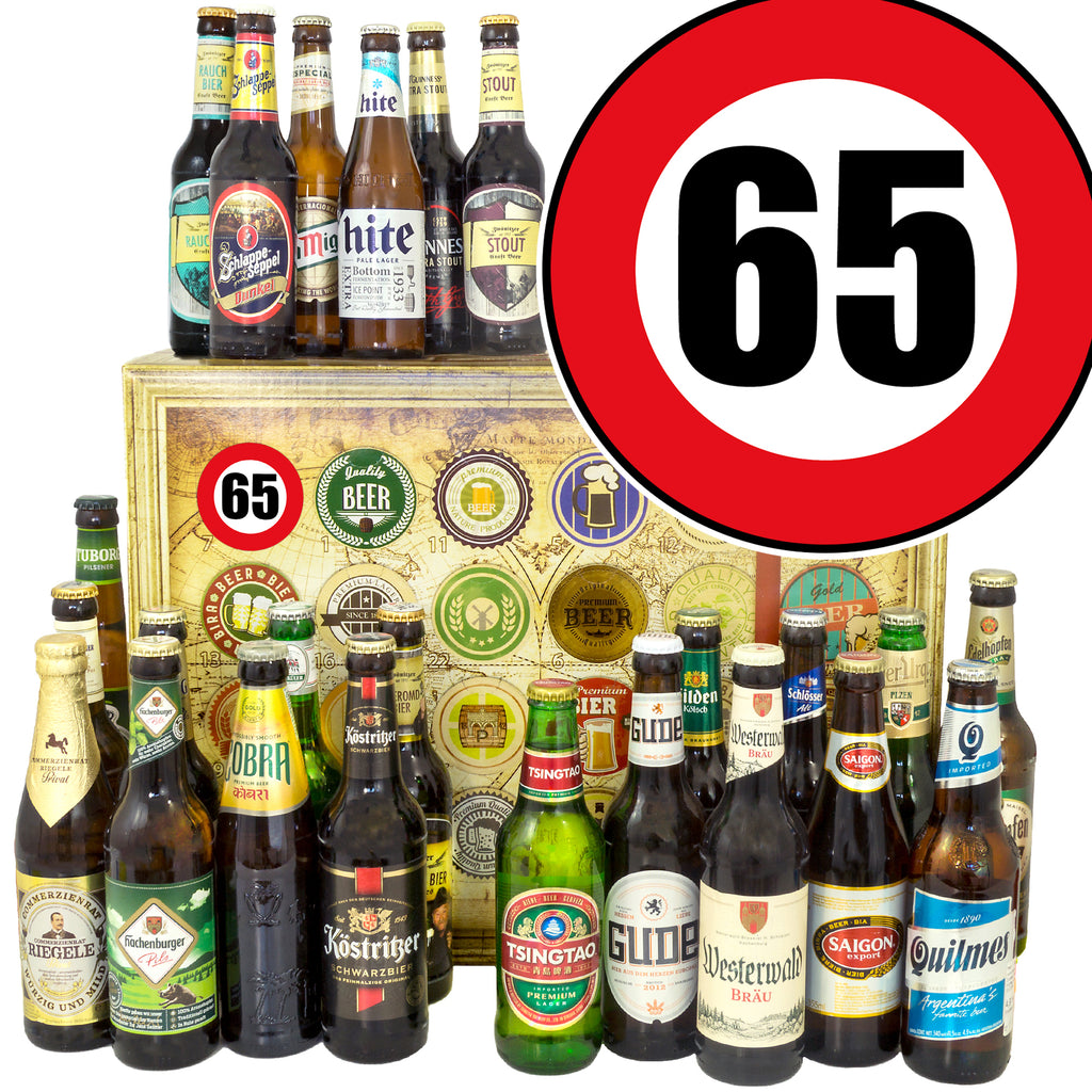 Zahl 65 | 24x Bier aus Welt und Deutschland | Biergeschenk
