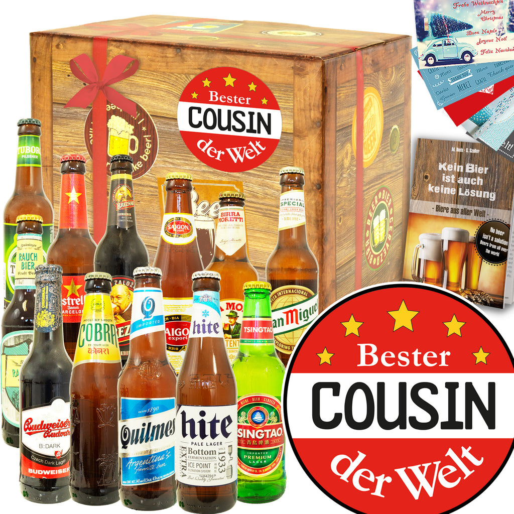 Bester Cousin | 12 Biersorten Bier aus aller Welt | Geschenk Box