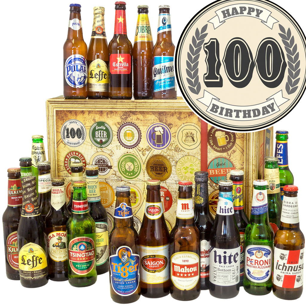 Geburtstag 100 | 24 Spezialitäten Biere der Welt | Bierbox
