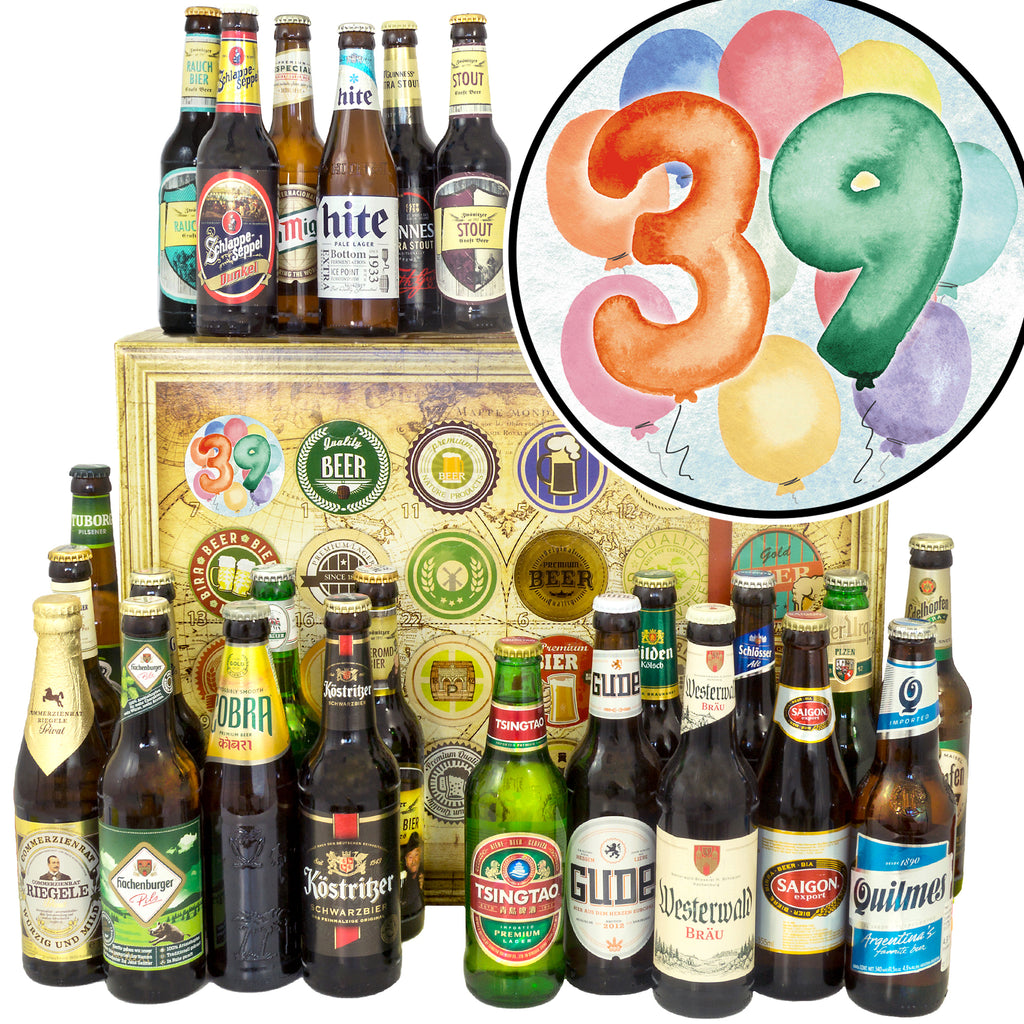 Geburtstag 39 | 24 Flaschen Bier International und Deutschland | Bierset