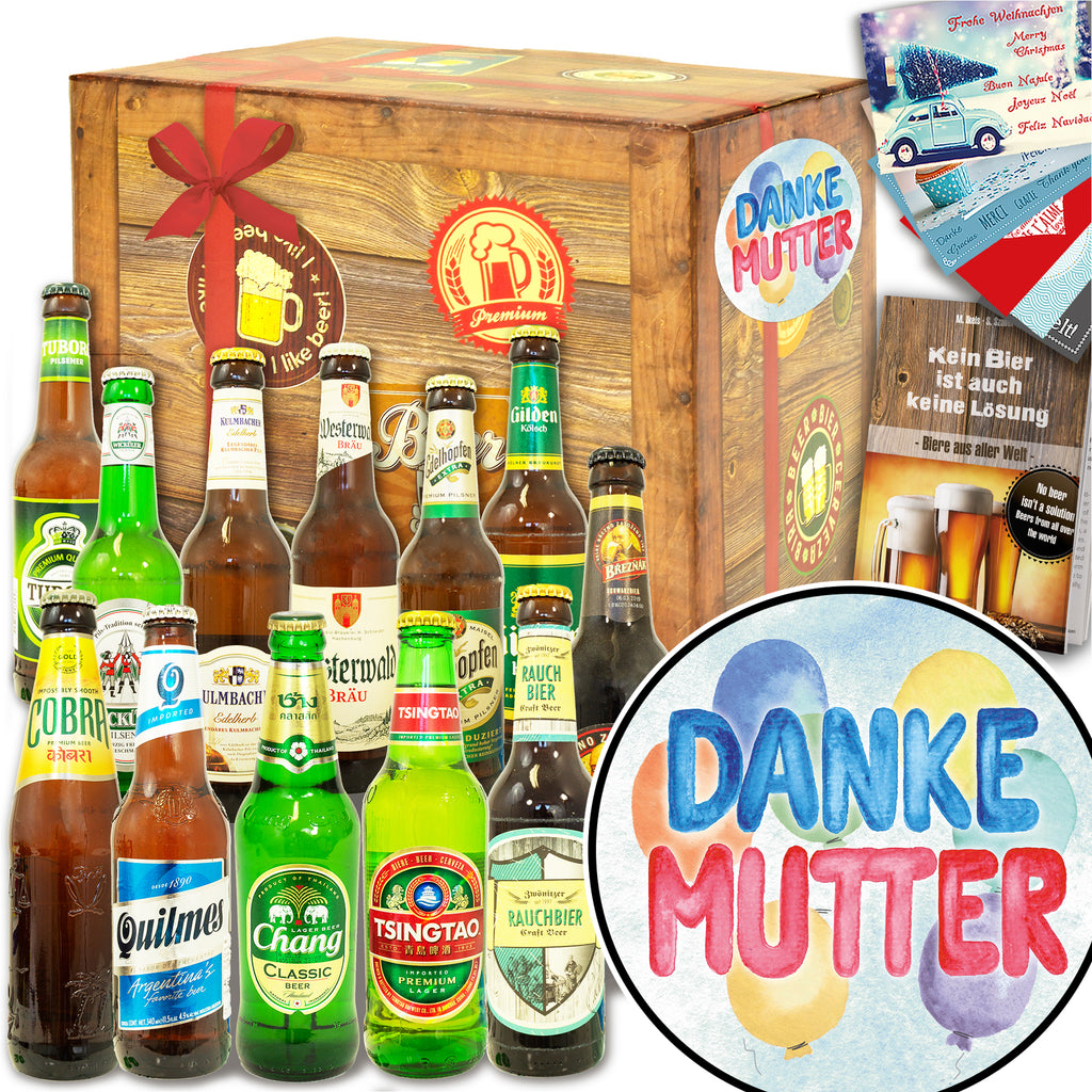 Danke Mutter | 12 Flaschen Bier Deutschland und Welt | Geschenkbox