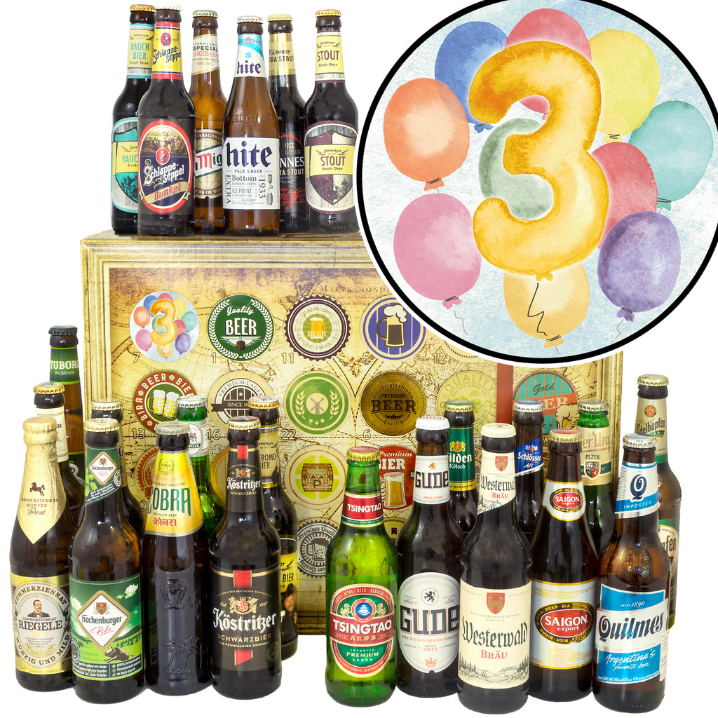 Jubiläum 3 | 24 Flaschen Bier International und Deutschland | Geschenkkorb