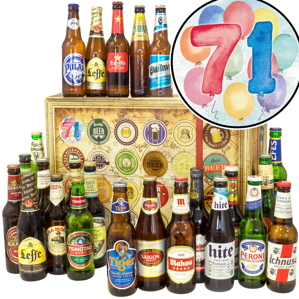 Geburtstag 71 | 24 Spezialitäten Biere der Welt Exoten | Geschenkpaket