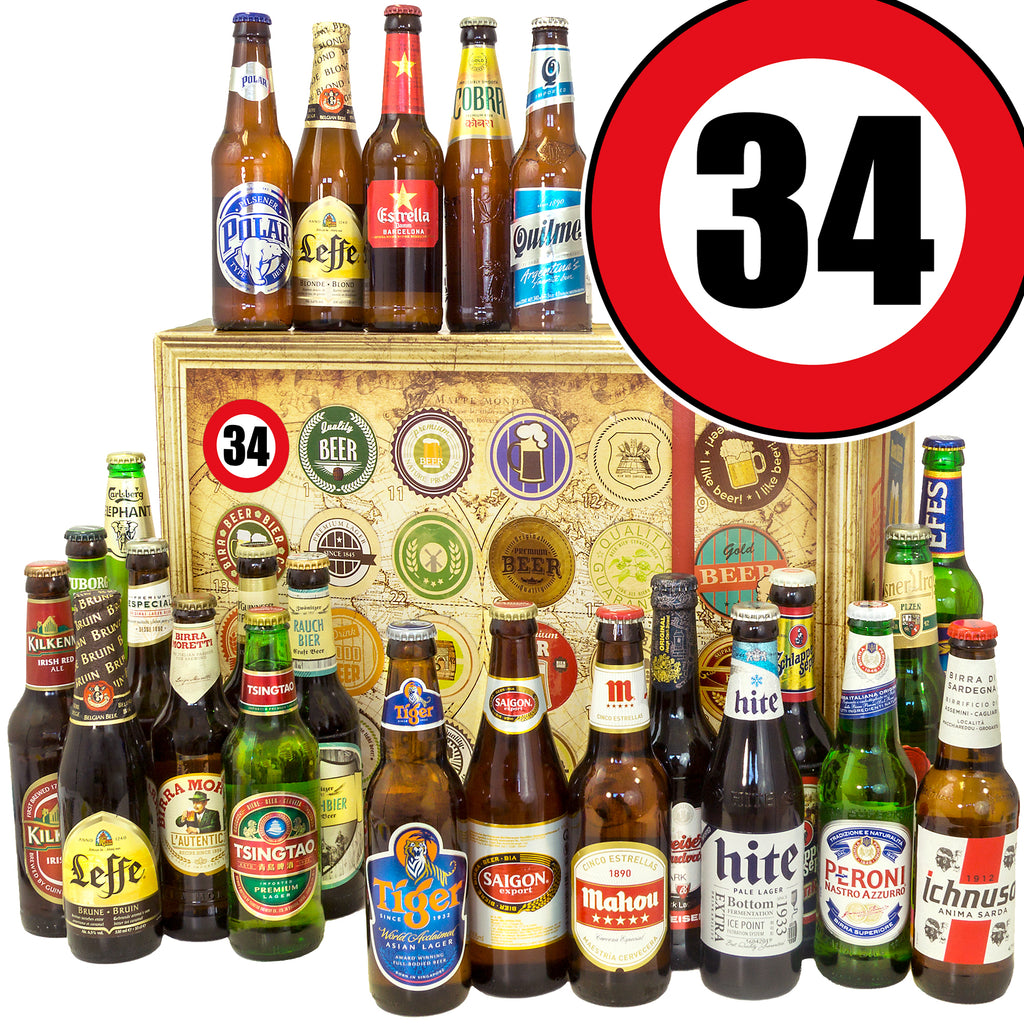Geburtstag 34. | 24. Flaschen Biere der Welt Exoten | Geschenkset