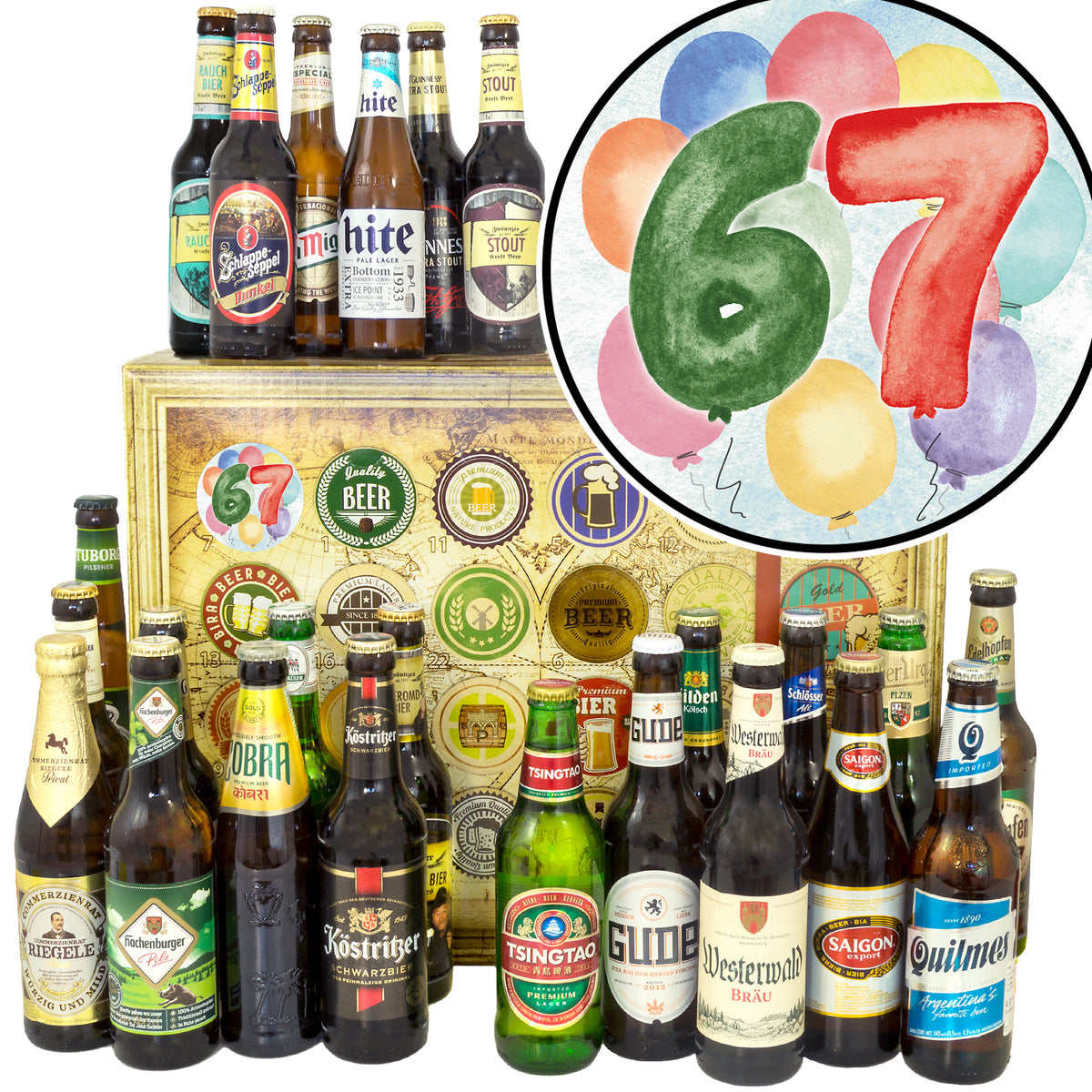 Geburtstag 67 | 24 Flaschen Bier Deutschland und Welt | Geschenk Set