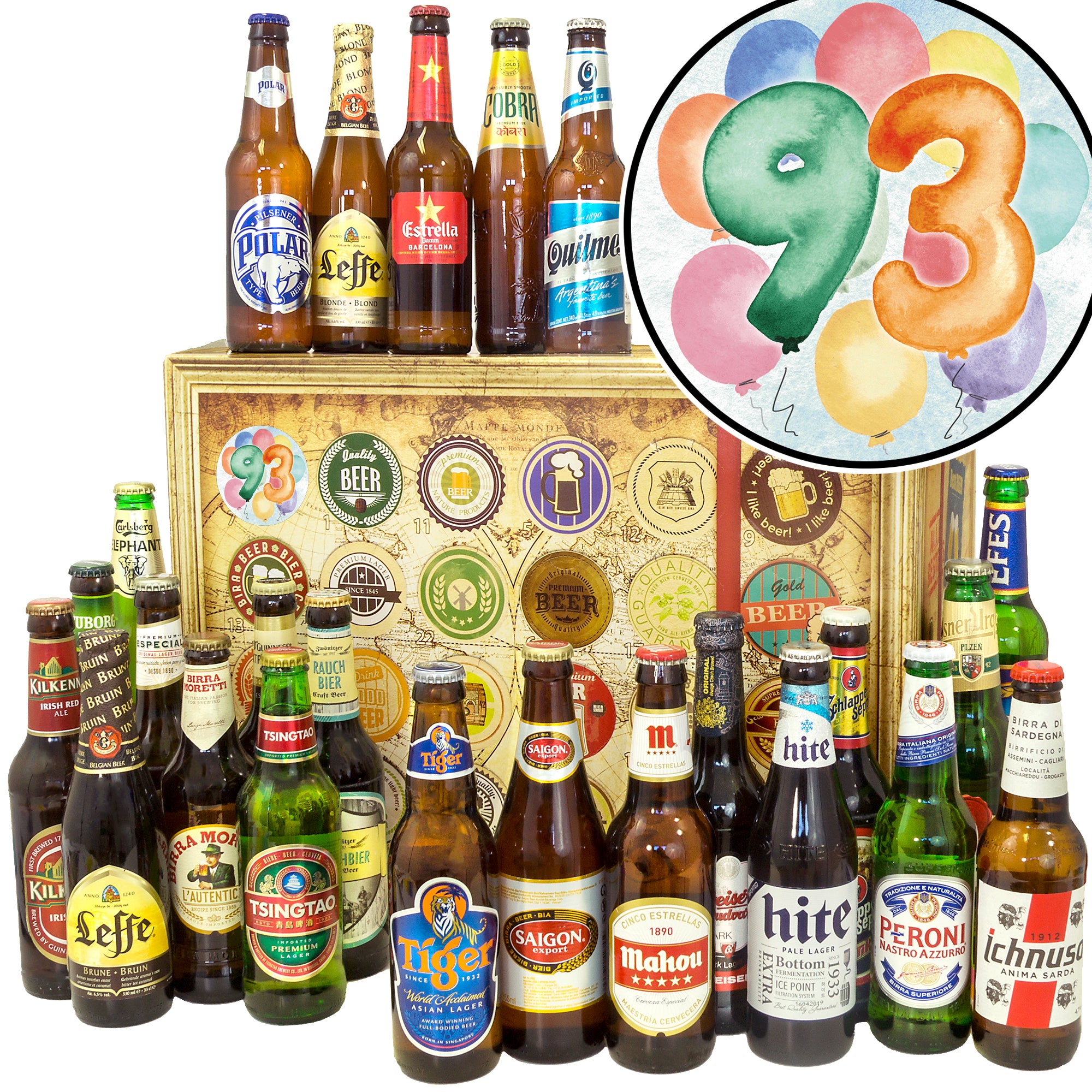 Geburtstag 93 | 24 Biersorten Biere aus aller Welt | Geschenkbox - monatsgeschenke.de