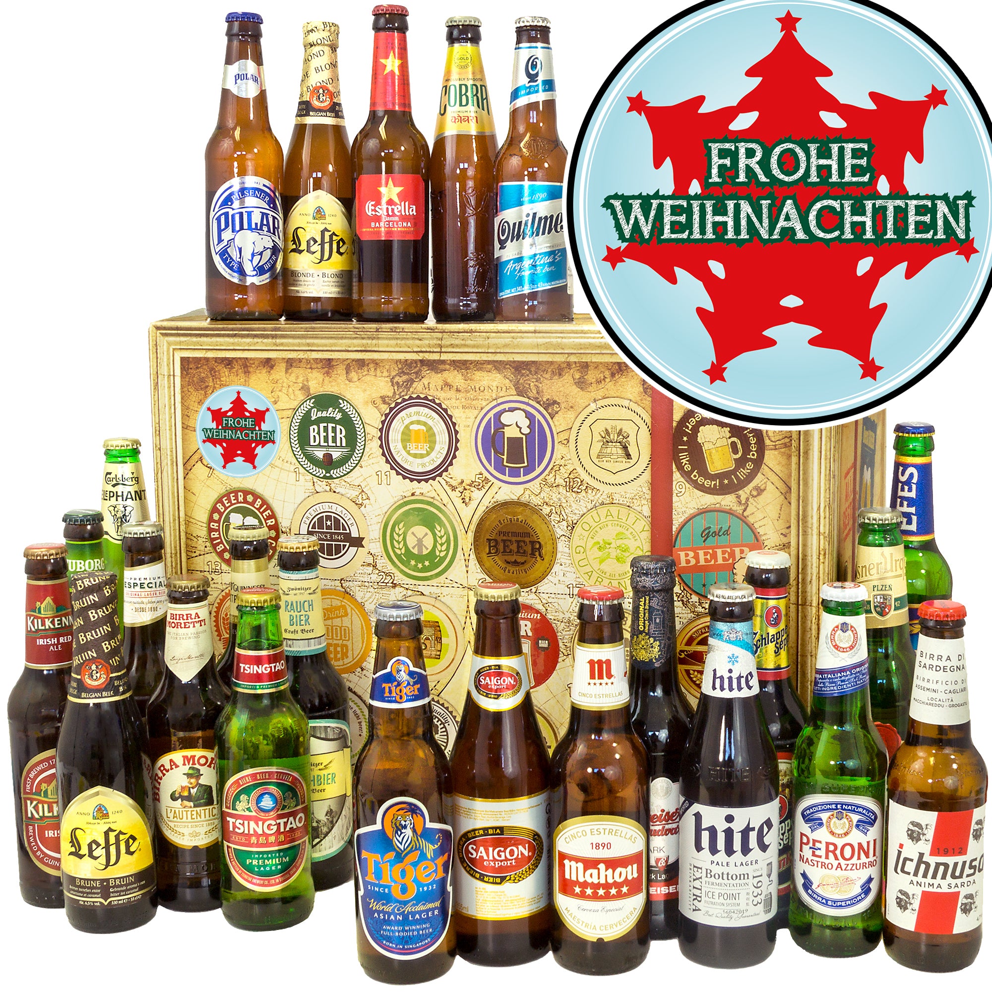 Weihnachtsbaum | 24x Biere der Welt Exoten | Geschenk Set