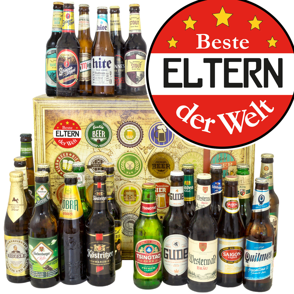 Beste Eltern der Welt | 24x Bier Bier International und Deutschland | Geschenkbox