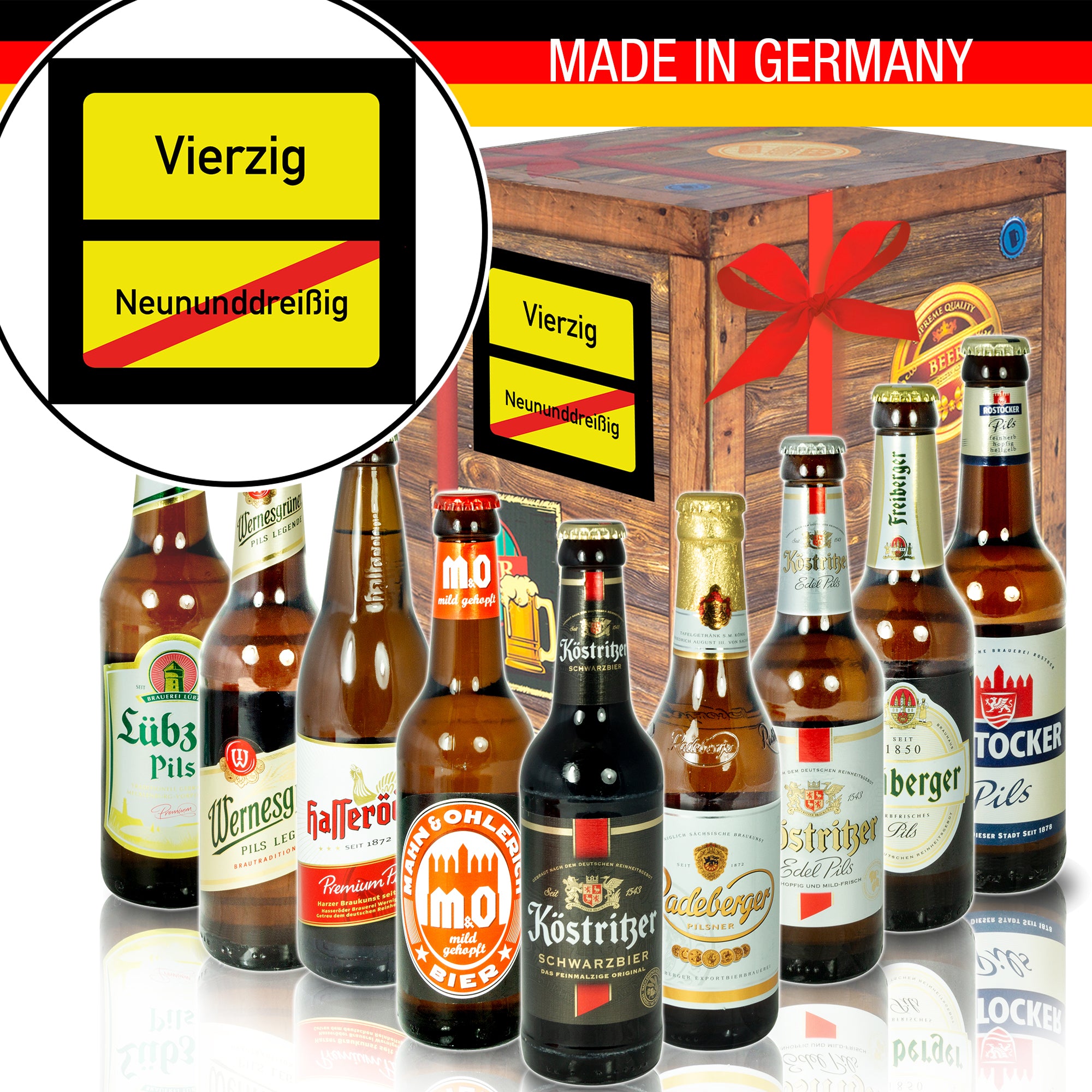 Ortsschild 40 | 9 Spezialitäten Biere Ostdeutsch | Geschenkkorb