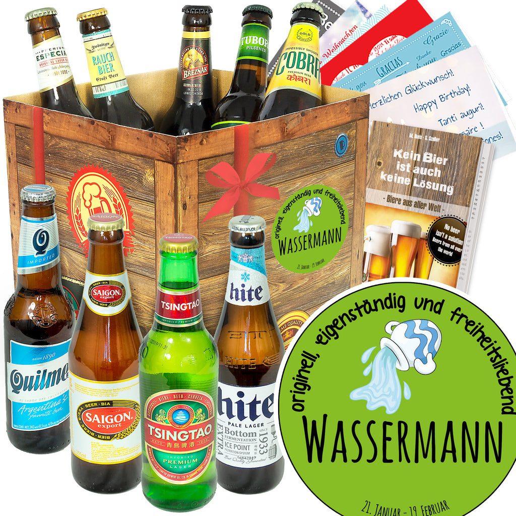 Sternzeichen Wassermann | 9 Flaschen Bier Weltreise | Geschenkbox