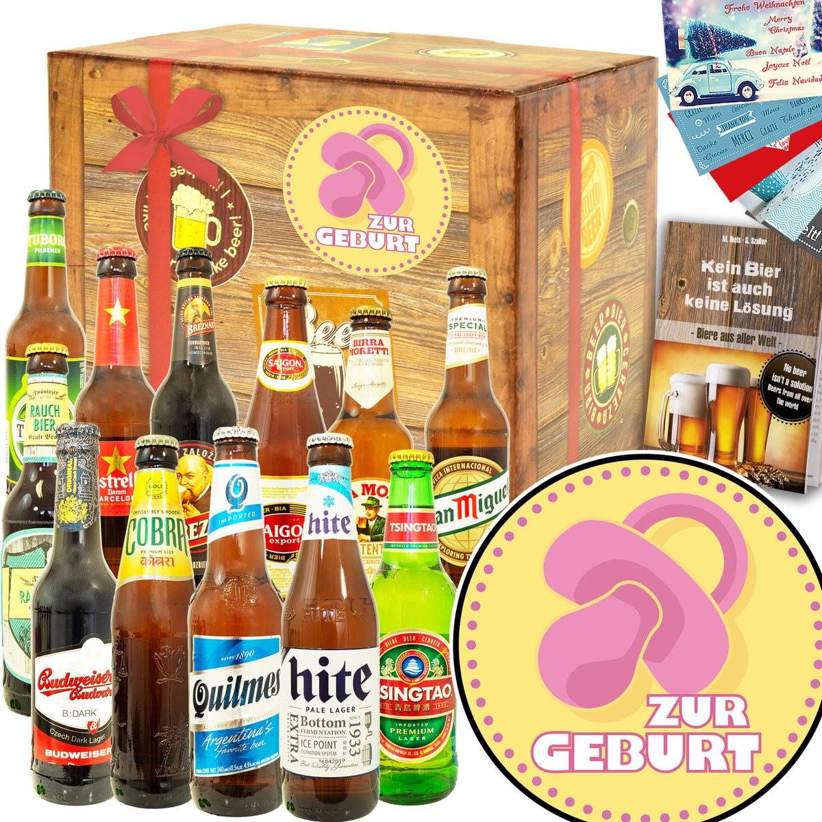 Zur Geburt Mädchen | 12x Biere der Welt Exoten | Geschenk Set