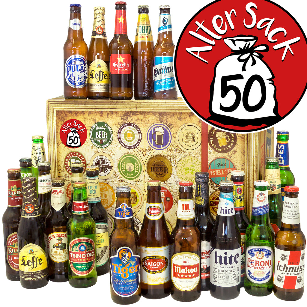 Alter Sack 50 | 24 Spezialitäten Bier aus aller Welt | Bierpaket