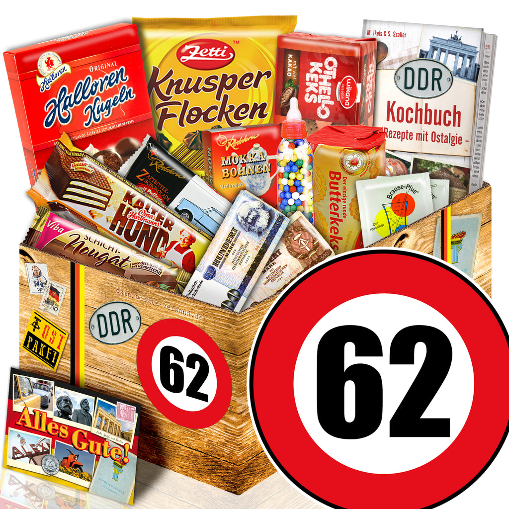 Zahl 62 - Süßigkeiten Set DDR L - monatsgeschenke.de