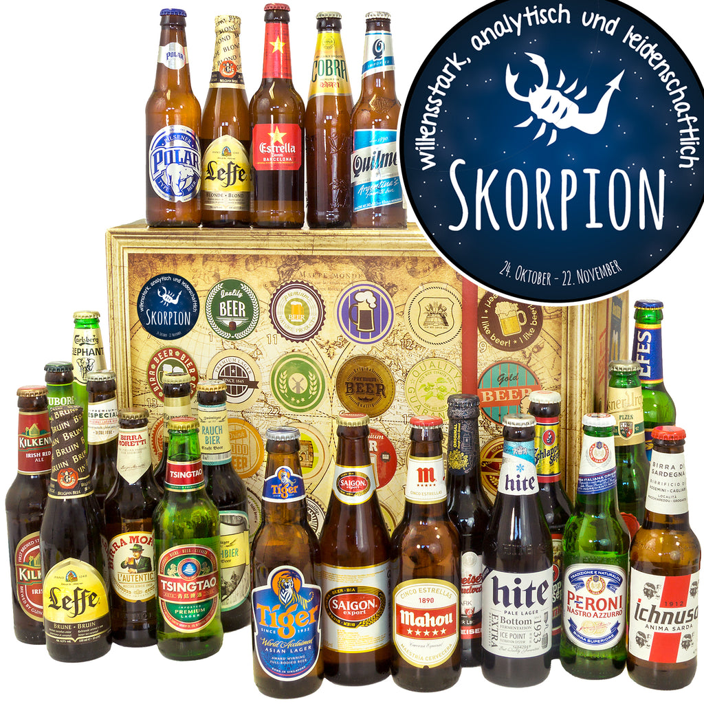Sternzeichen Skorpion | 24 Flaschen Biere der Welt Exoten | Geschenkidee