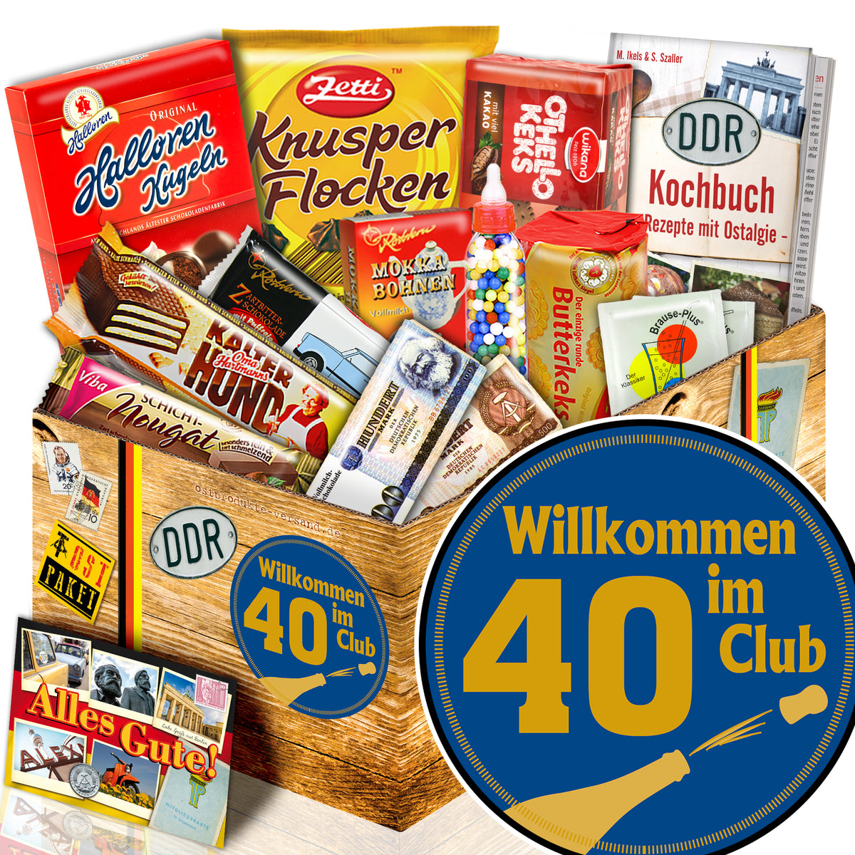 Wilkommen im Club 40 - Süßigkeiten Set DDR L - monatsgeschenke.de