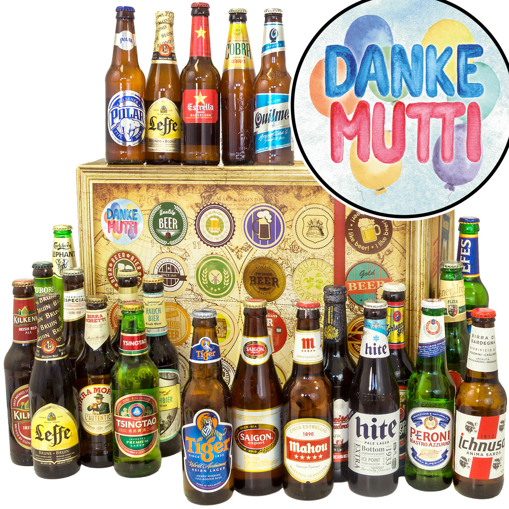 Danke Mutti | 24 Biersorten Biere der Welt | Geschenkbox