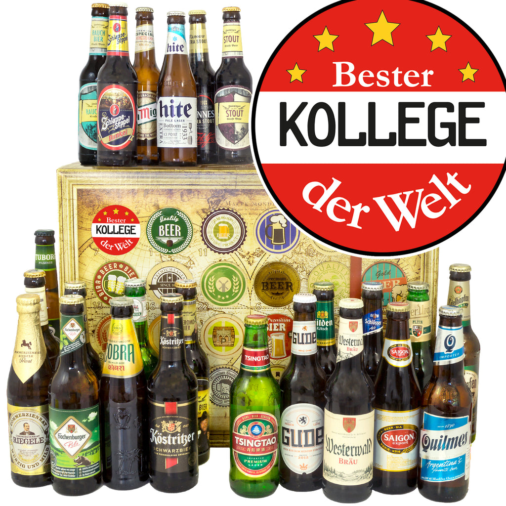 Bester Kollege | 24 Flaschen Bier Deutschland und Welt | Geschenkbox