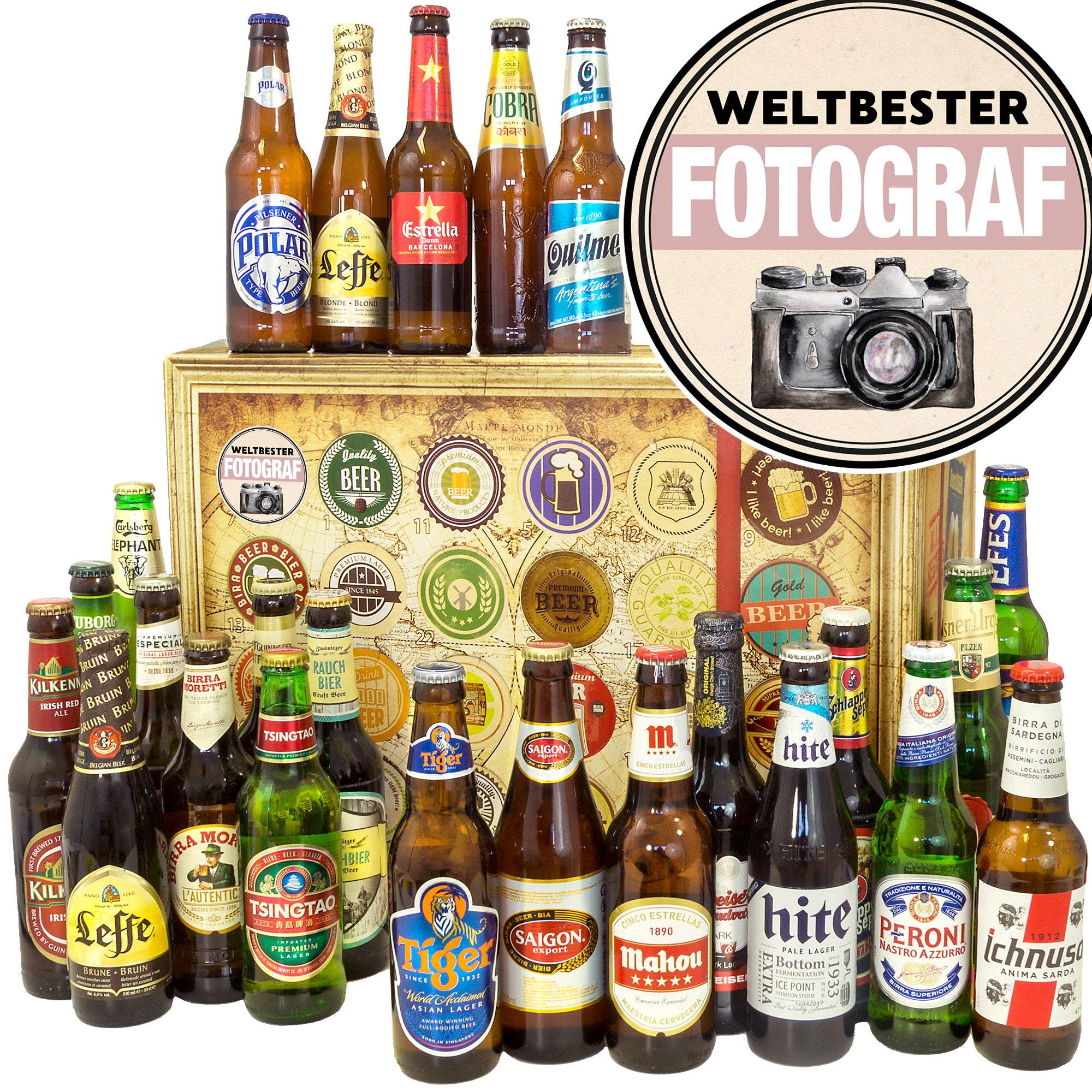Weltbester Fotograf | 24 Flaschen Bier International | Geschenkset - monatsgeschenke.de