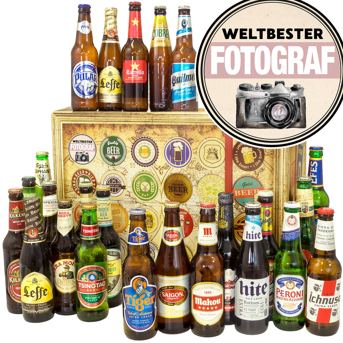 Weltbester Fotograf | 24 Flaschen Bier International | Geschenkset - monatsgeschenke.de