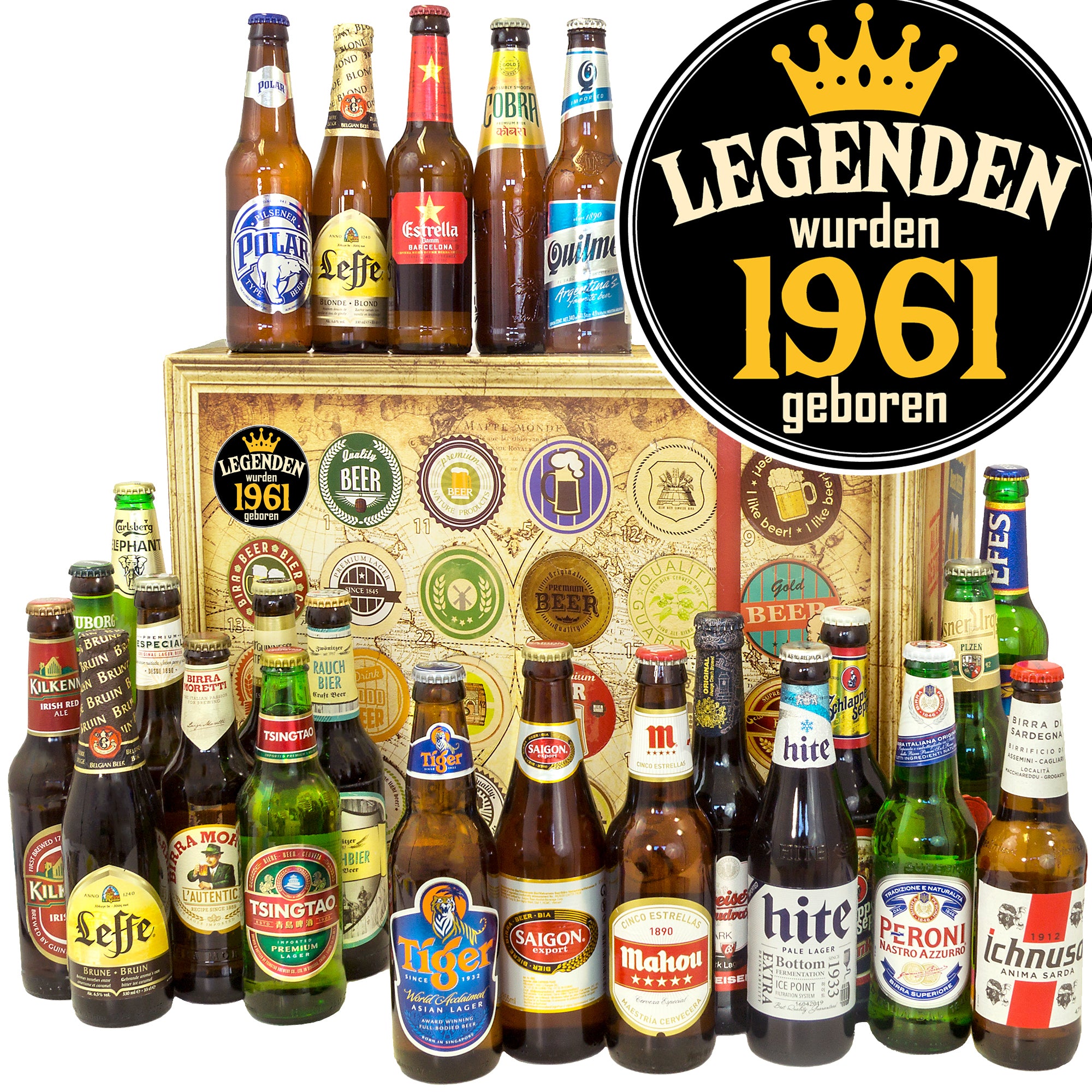 Legenden 1961 | 24 Flaschen Biere aus aller Welt | Geschenkpaket - monatsgeschenke.de