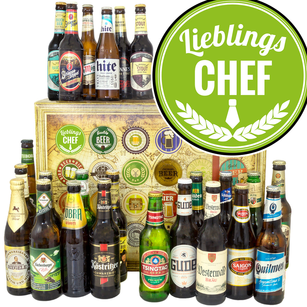 Lieblings-Chef | 24 Flaschen Biere Welt und Deutschland | Geschenkpaket