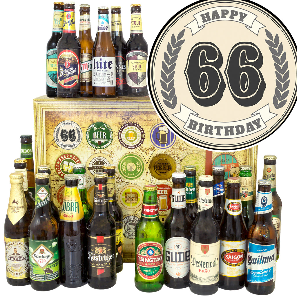 Geburtstag 66 | 24 Flaschen Bier International und Deutschland | Paket