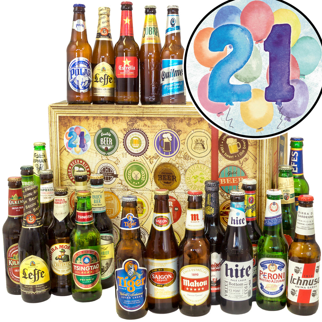 Geburtstag 21 | 24x Bierweltreise | Geschenkbox