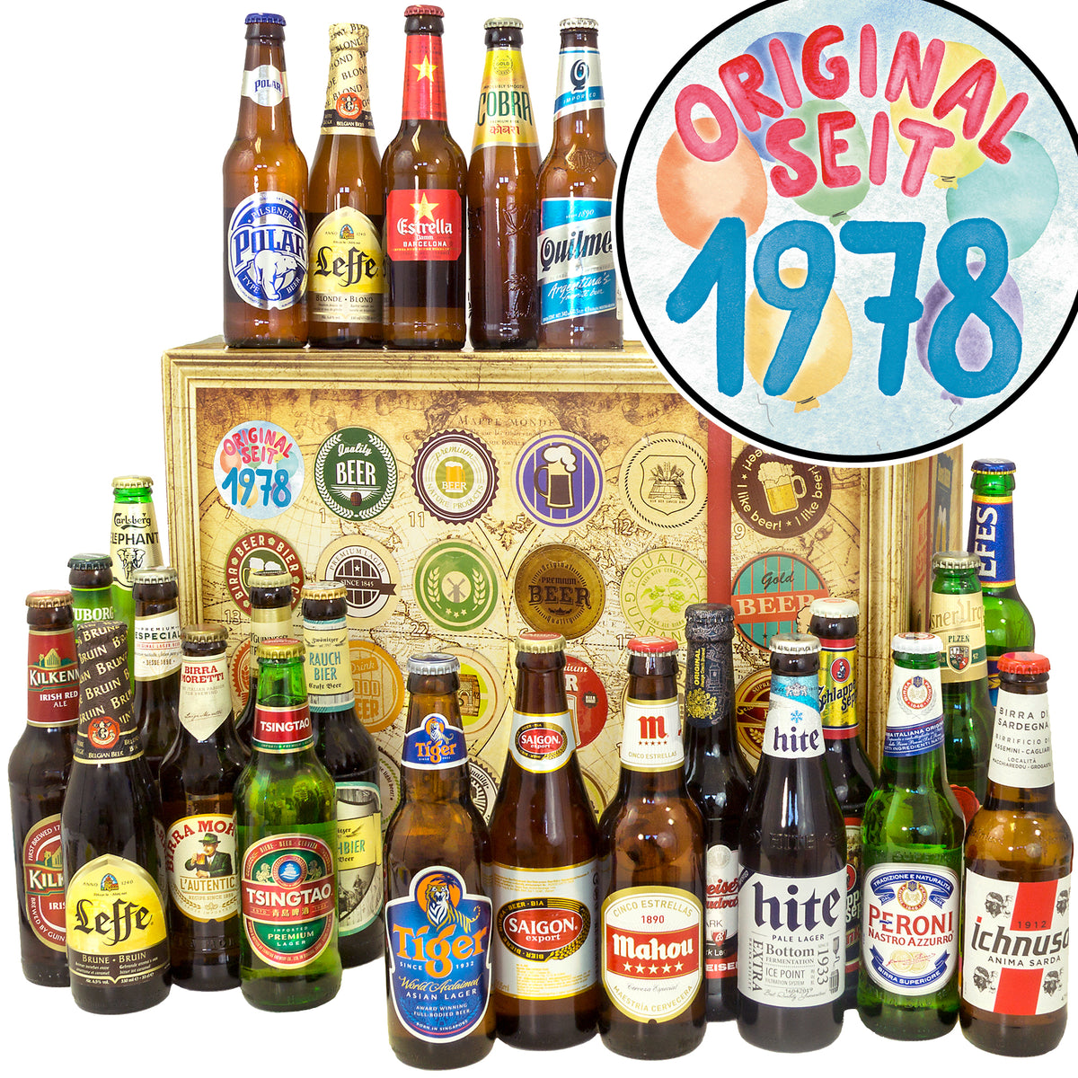 Original seit 1978 | 24 Flaschen Biere aus aller Welt | Geschenkkorb - monatsgeschenke.de