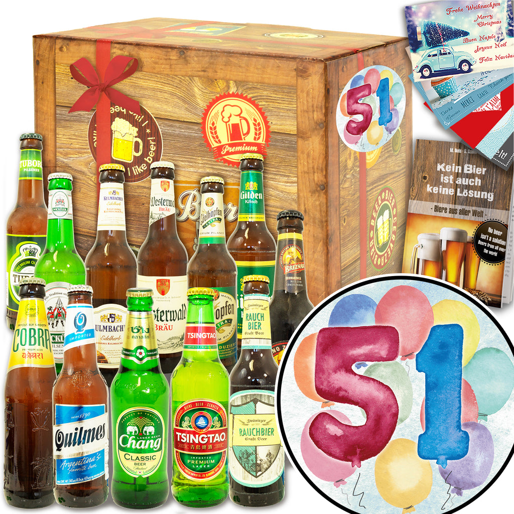 Geburtstag 51 | 12 Flaschen Bier International und DE | Paket