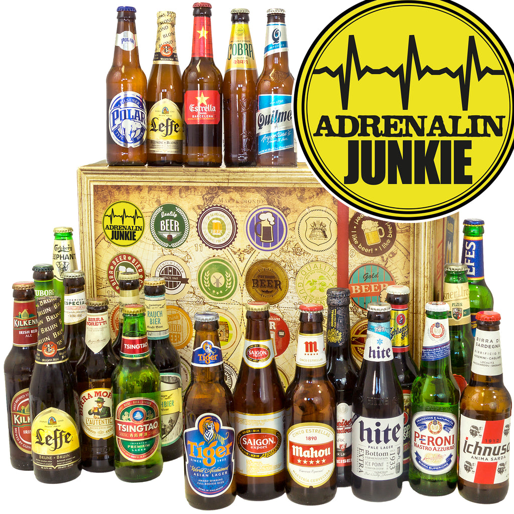 Adrenalinjunkie | 24 Flaschen Biere aus aller Welt | Geschenkset