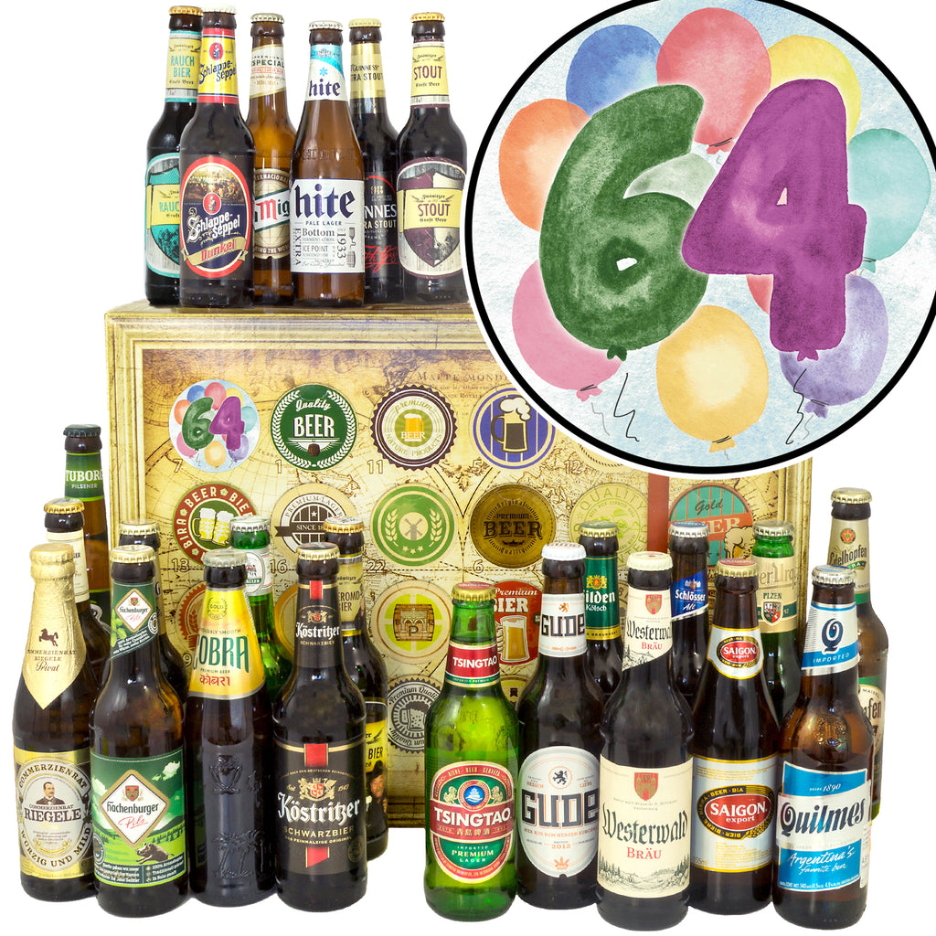 Geburtstag 64 | 24 Spezialitäten Biere Welt und Deutschland | Bier Geschenk