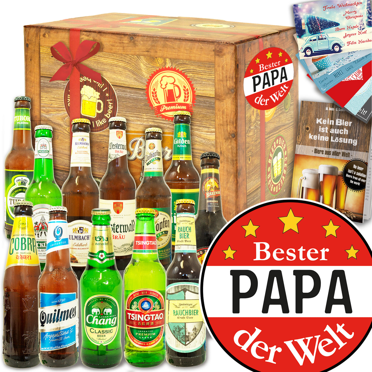 Bester Papa | 12x Bier International und DE | Geschenkbox