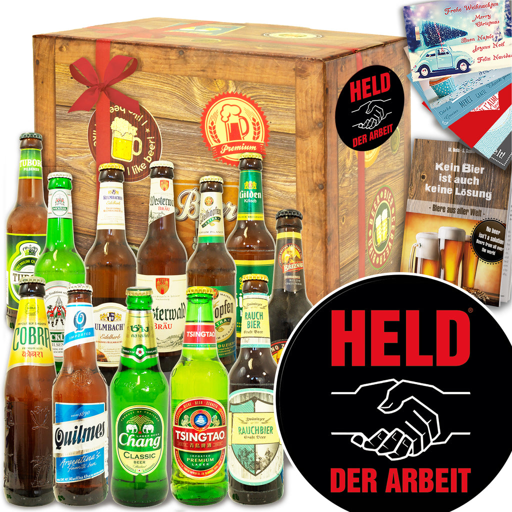 Held der Arbeit | 12 Flaschen Bier Deutschland und Welt | Geschenkbox