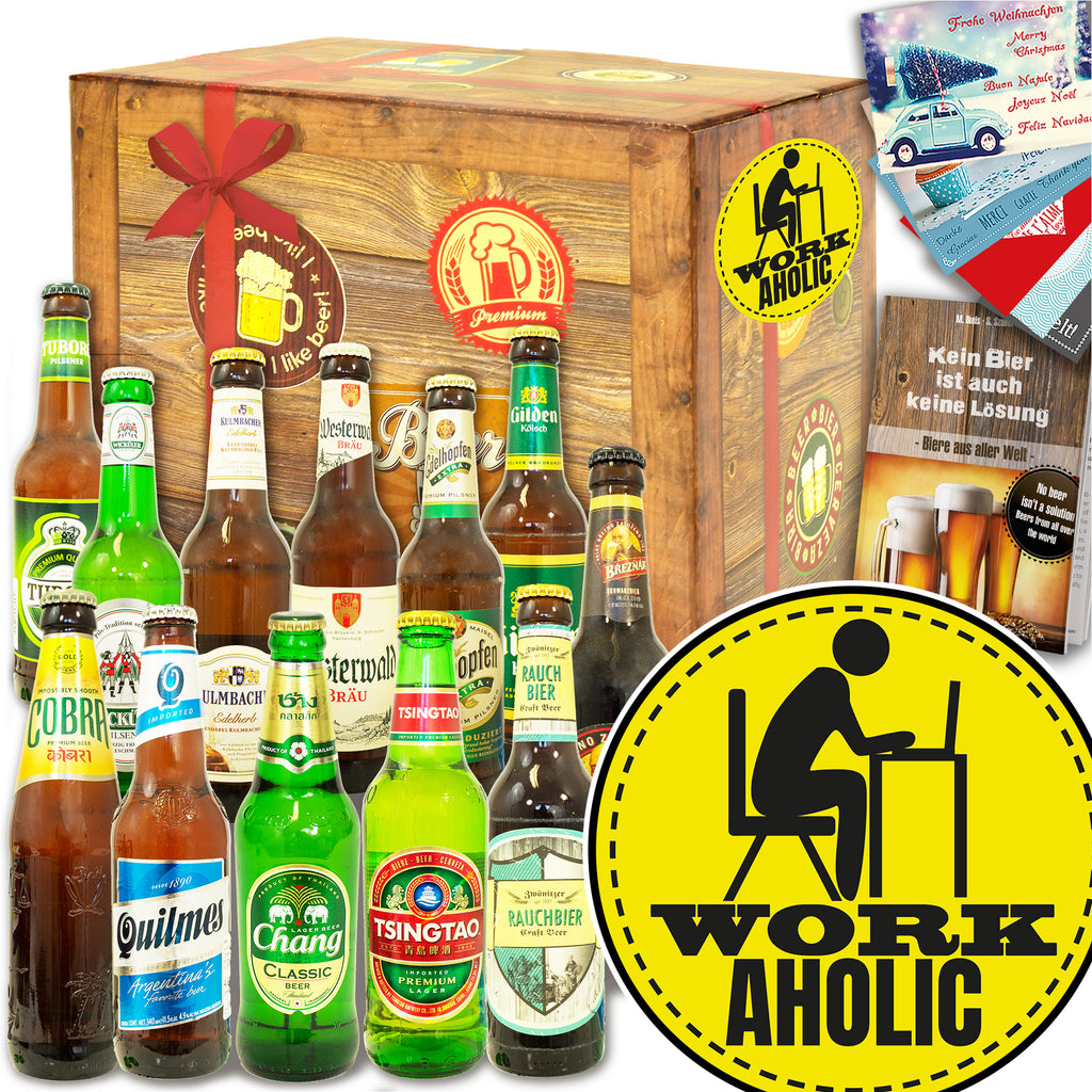 Workoholic | 12 Flaschen Bier International und DE | Geschenkidee