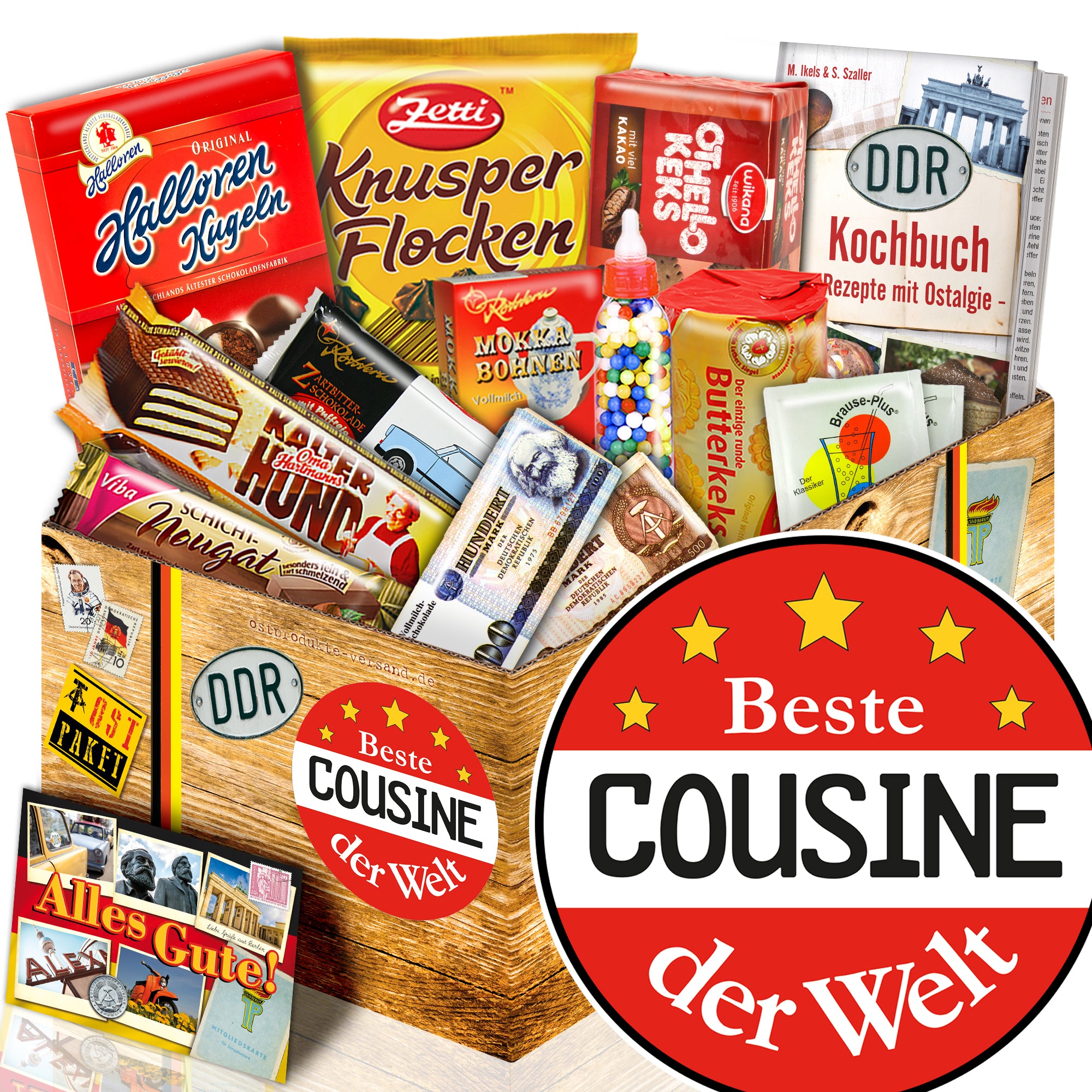 Beste Cousine - Süßigkeiten Set DDR L - monatsgeschenke.de