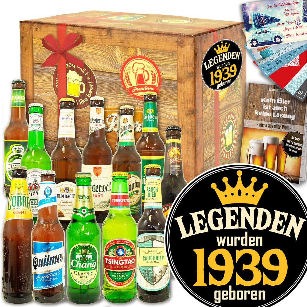 Legenden 1939 | 12 Flaschen Bier International und DE | Geschenkbox