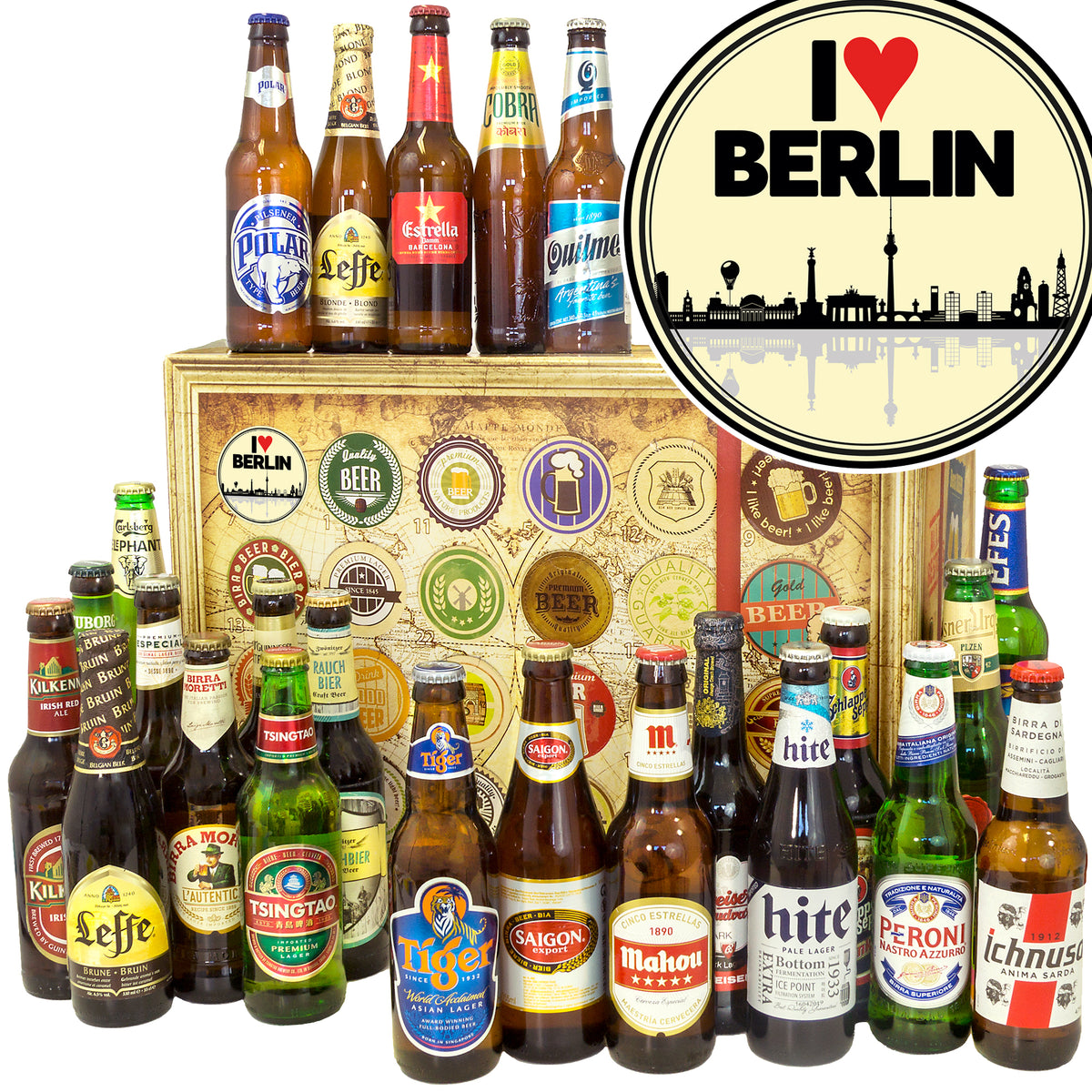 I love Berlin | 24 Flaschen Biere aus aller Welt | Geschenkbox