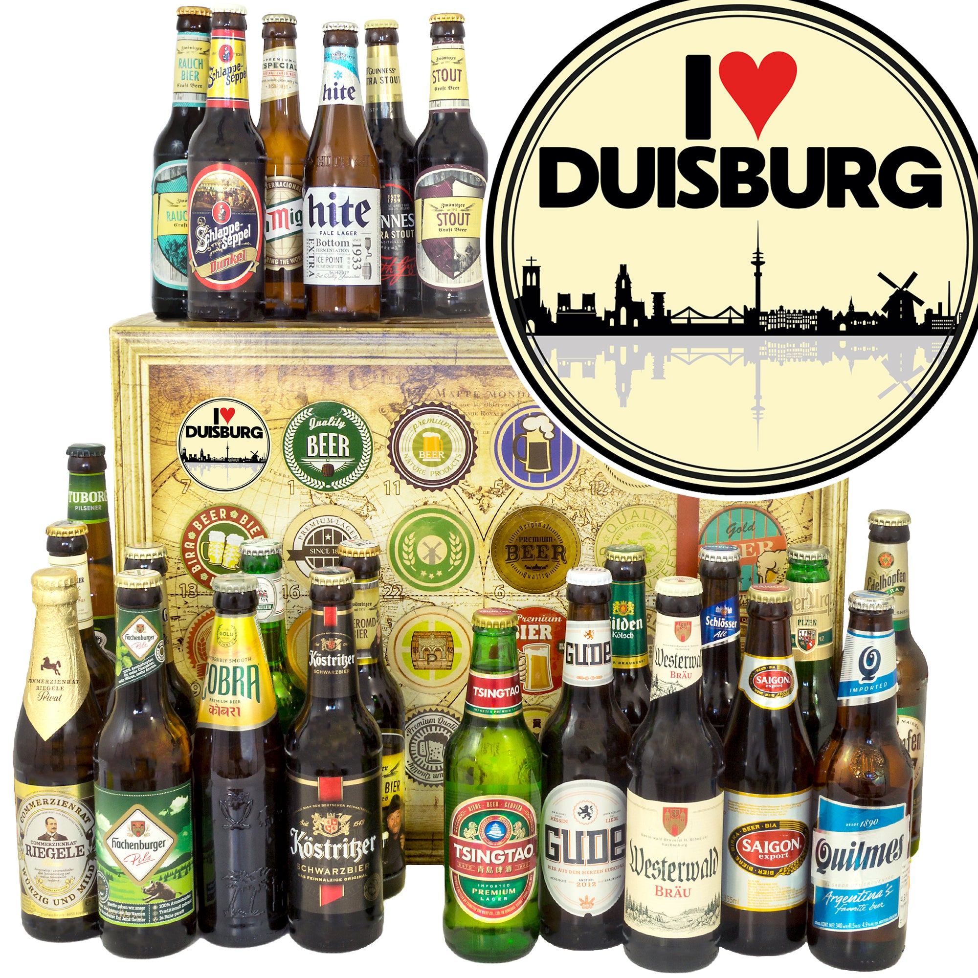 I love Duisburg | 24 Spezialitäten Biere Welt und Deutschland | Biergeschenk