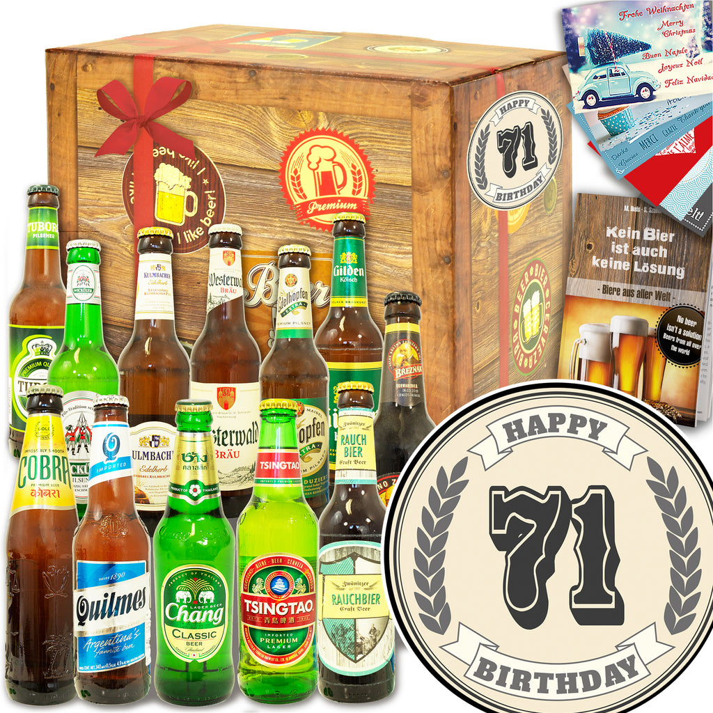 Geburtstag 71 | 12 Flaschen Bier aus der Welt und Deutschland | Geschenk Set