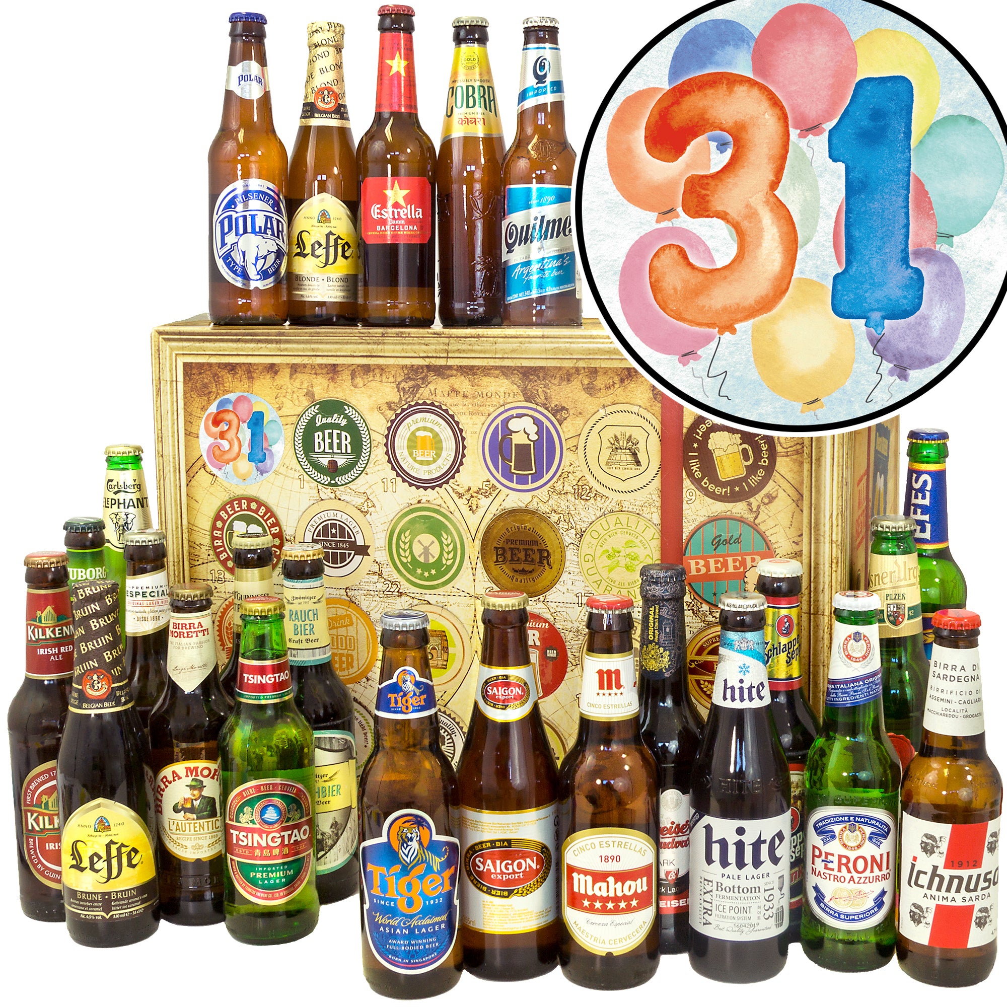 Geburtstag 31 | 24 Flaschen Bier Weltreise | Bierverkostung - monatsgeschenke.de