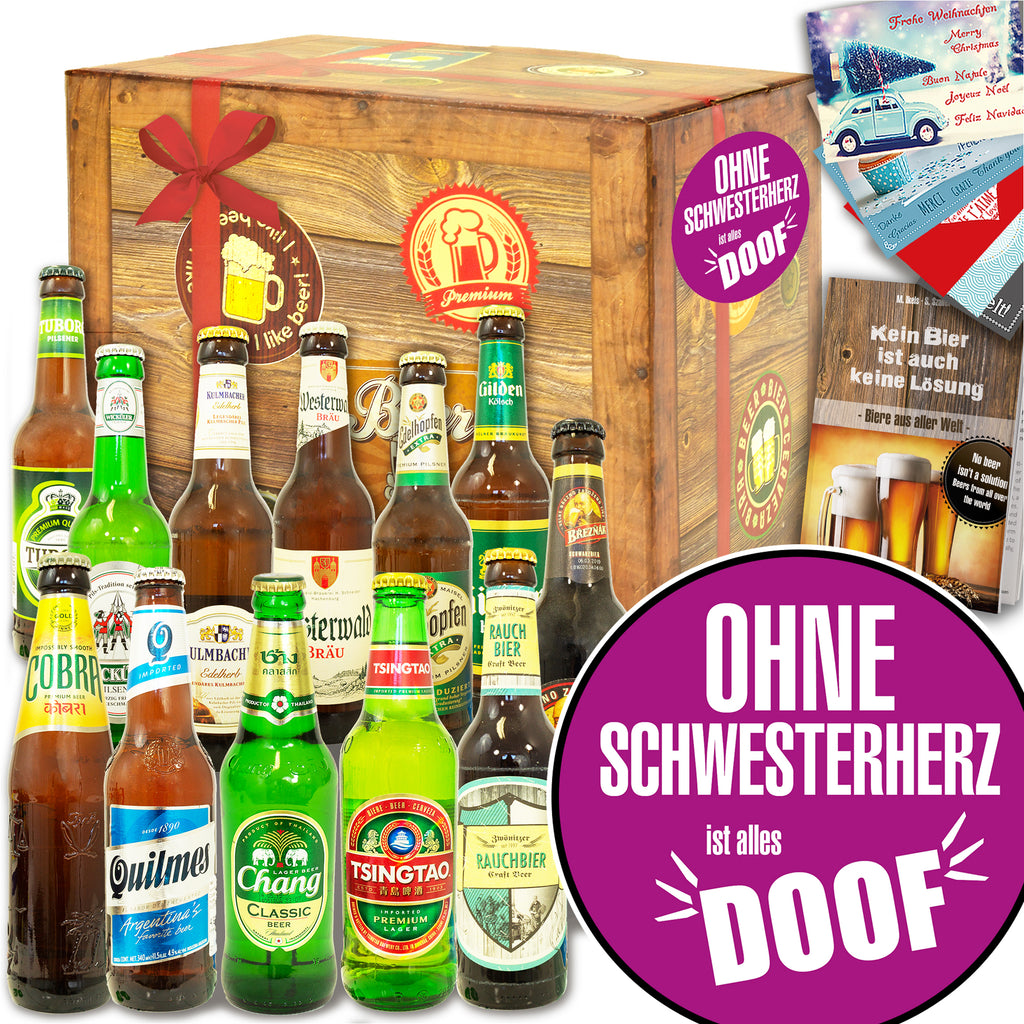 Ohne Schwesterherz ist alles doof | 12 Flaschen Bier International und DE | Paket