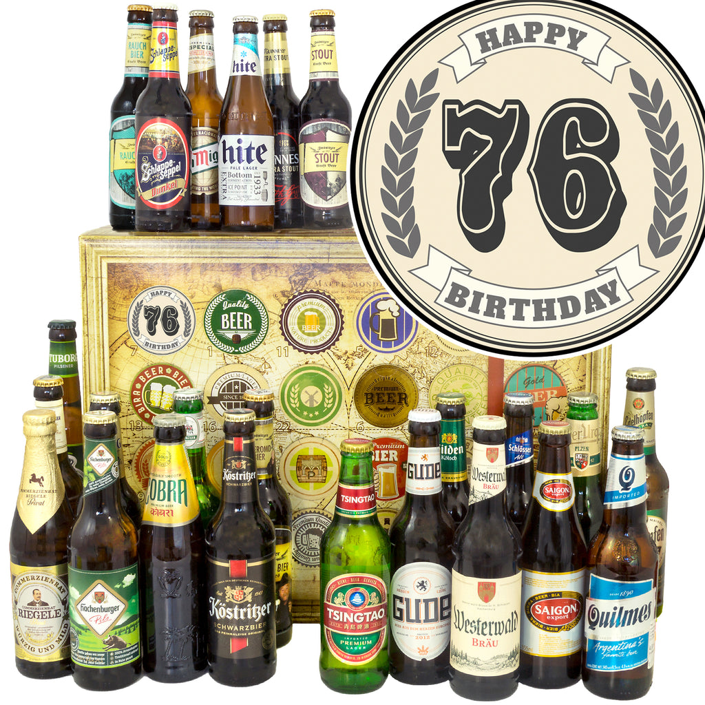 Geburtstag 76 | 24 Flaschen Bier Deutschland und Welt | Bier Geschenk