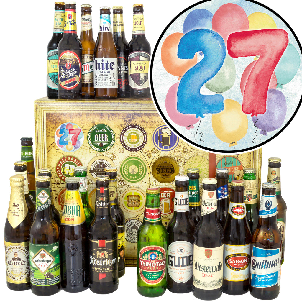 Geburtstag 27 | 24 Biersorten Bier aus Welt und Deutschland | Geschenk Set