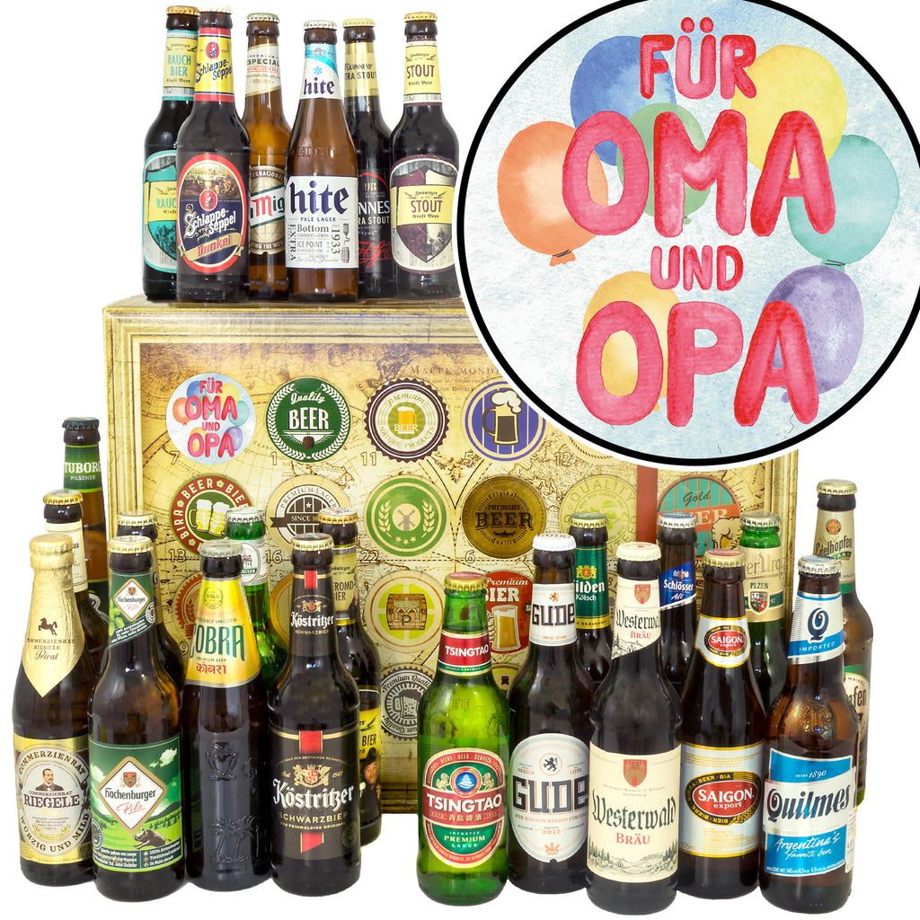 Für Oma&Opa | 24 Flaschen Bier Deutschland und Welt | Geschenkset