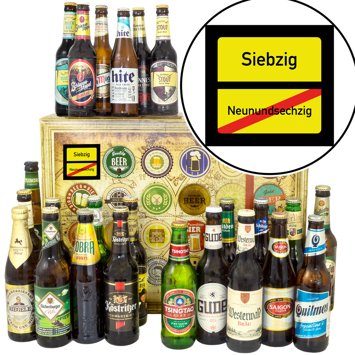 Ortsschild 70 | 24x Bier International und Deutschland | Bierpaket