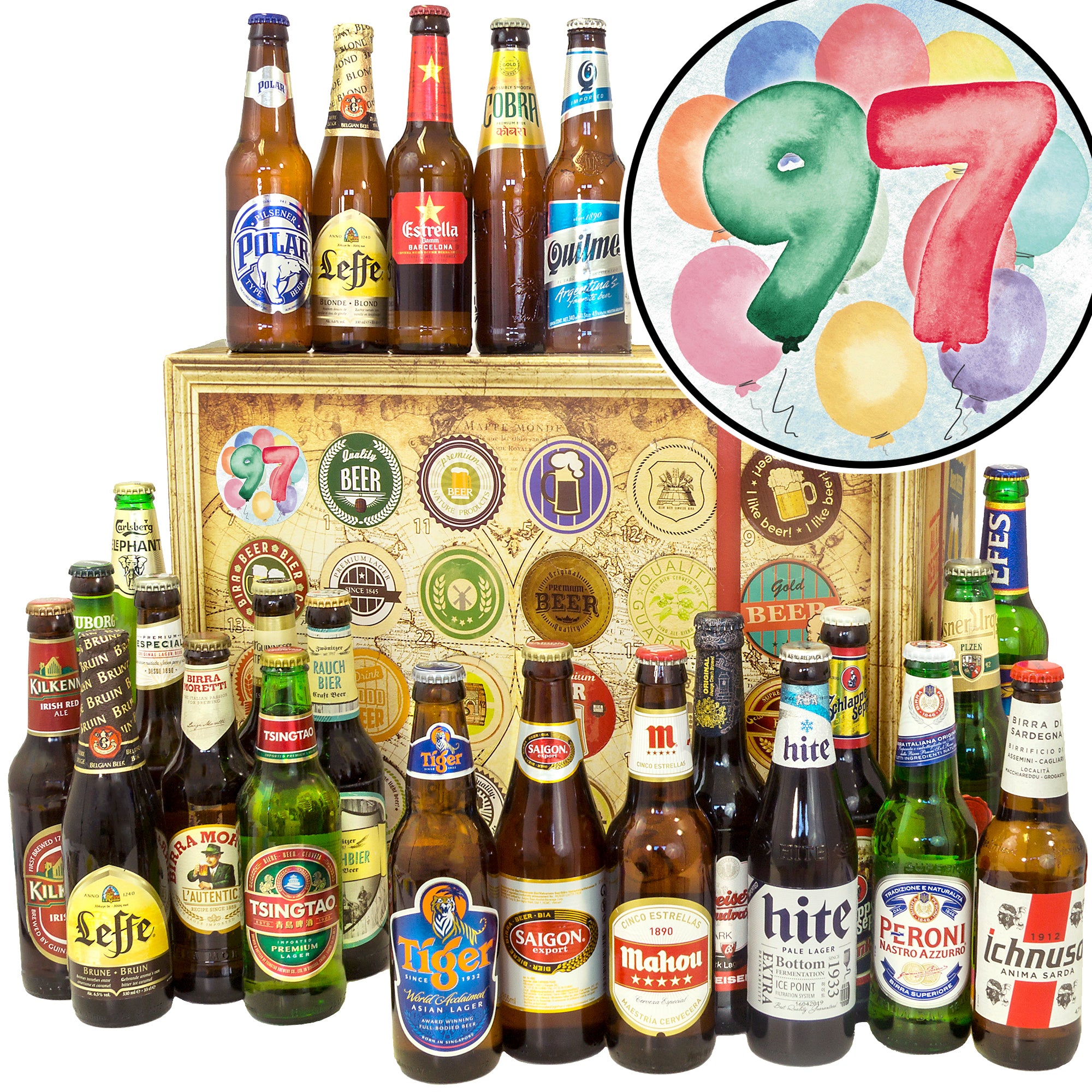 Geburtstag 97 | 24 Länder Bier Weltreise | Geschenk Set - monatsgeschenke.de