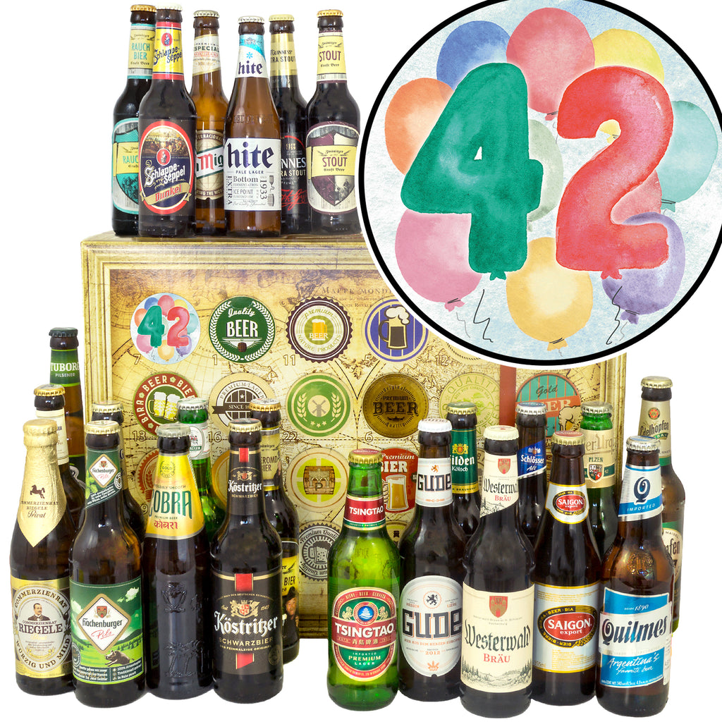 Geburtstag 42 | 24 Spezialitäten Bier Deutschland und Welt | Geschenk Box