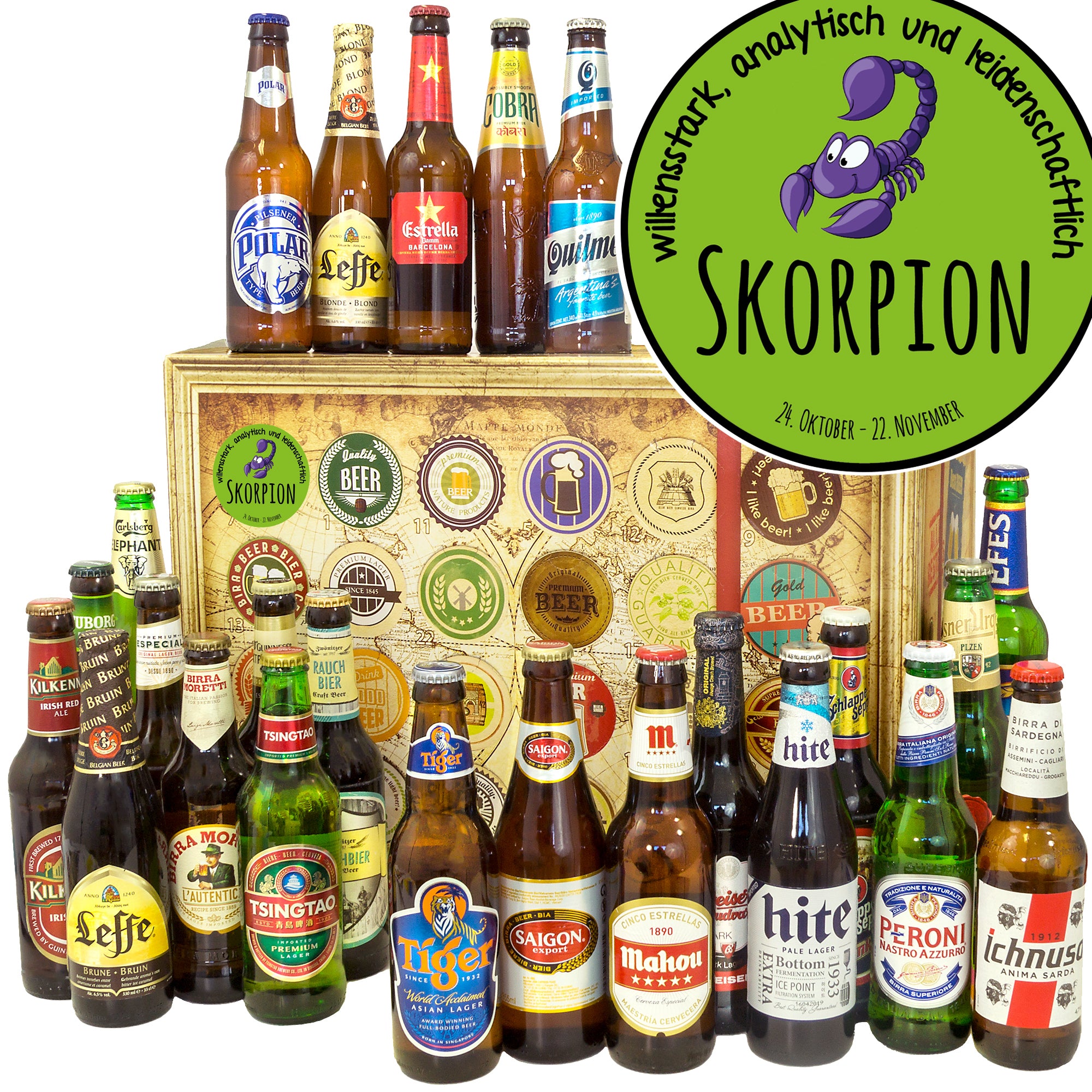 Sternzeichen Skorpion | 24 Spezialitäten Bier Weltreise | Bierpaket - monatsgeschenke.de